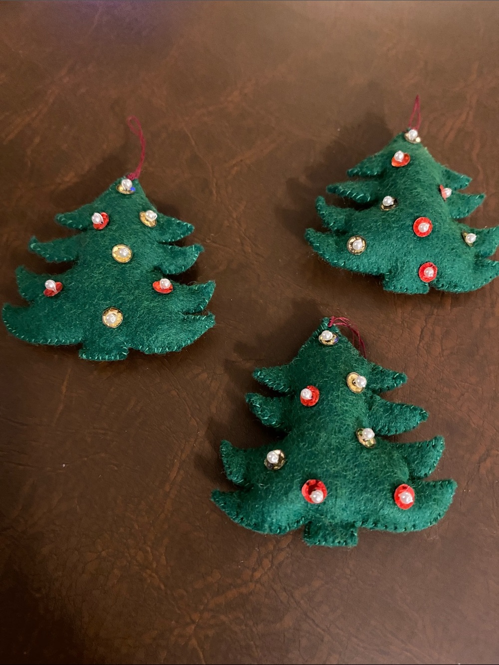 22 Handmade Felt & Needlepoint Christmas Ornaments • Crochet Snowflakes • 1971 - Picture 5 of 17